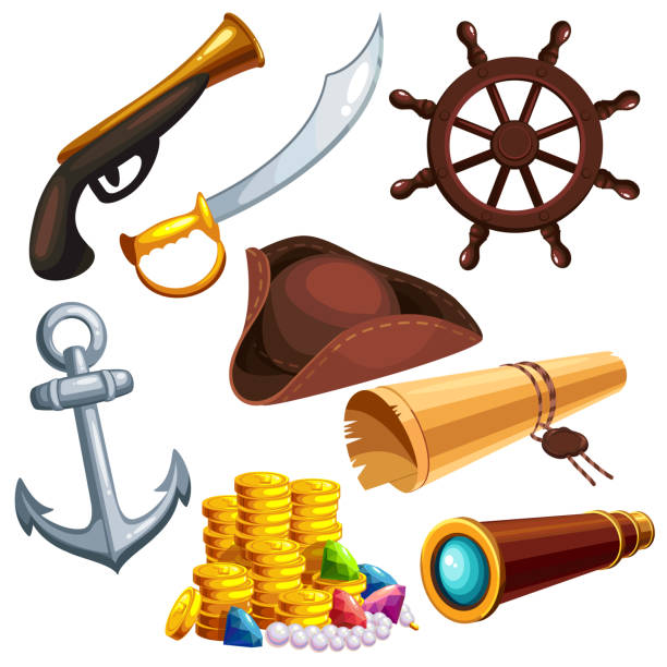 набор пиратских вещей - weapon gun order handgun stock illustrations
