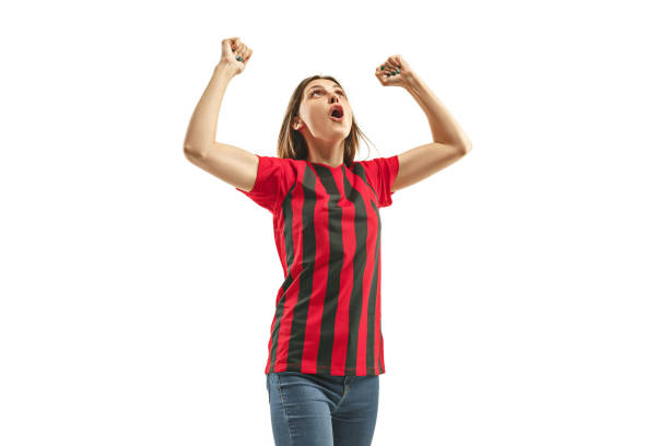 istock Belgian fan celebrating on white background 959129262