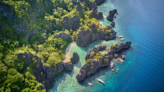 Aerial View of Hidden Beach, El Nido, Palawan, Philippines