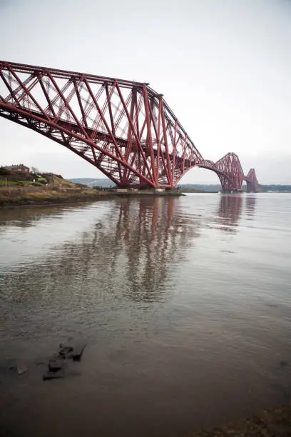 Forth railway Bridge viewed from north side of the Firth of Forth at North Queensferry, vertical format