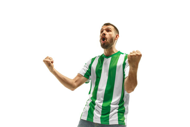 istock Irish fan celebrating on white background 959133766