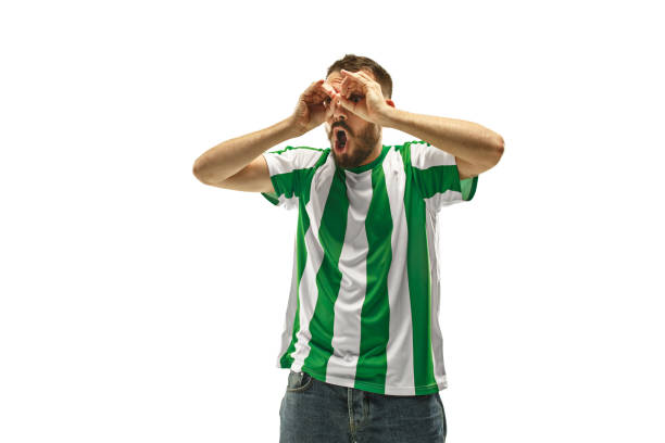istock Irish fan celebrating on white background 959134640