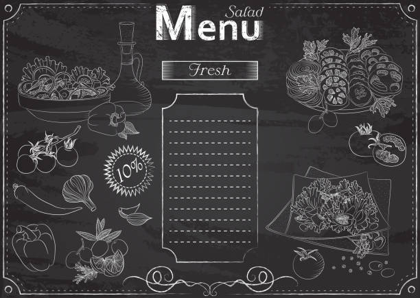 illustrations, cliparts, dessins animés et icônes de craie de menu salade - white tomato backgrounds vegetable