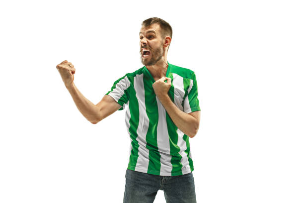 istock Irish fan celebrating on white background 959134902
