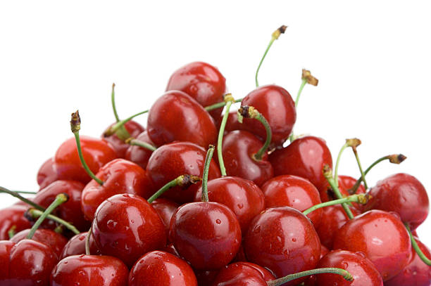 freshly picked Bulgarian cherries on a white background