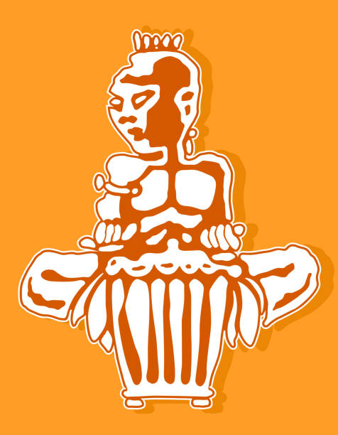 African drummer. Percussion players. Tribal bongo or djembe music. Sticker logo Black and white hand drawing in ethnic style. African drummer. Percussion players. Tribal bongo or djembe music. Sticker logo Black and white hand drawing in ethnic style. Vector illustration cartoon of a african bongo drums stock illustrations
