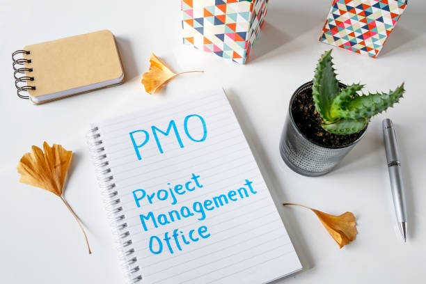 PMO Project Management Office written in notebook stock photo