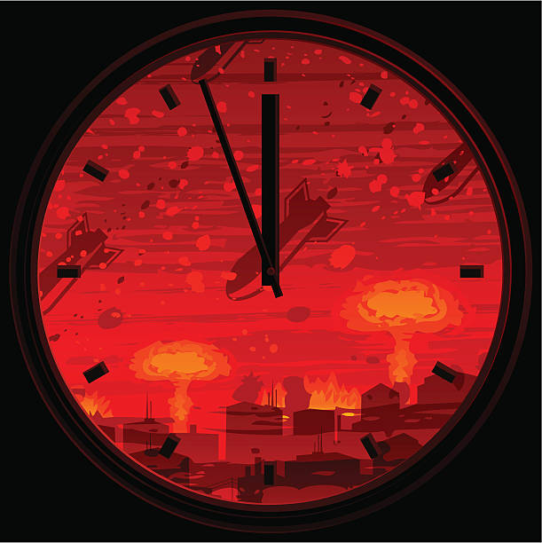 doomsday часами, показывающими 3 минуты до полуночи - doomsday clock stock illustrations