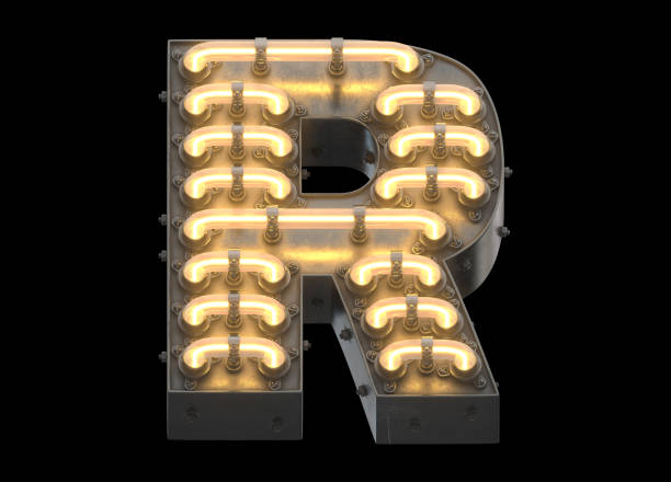 istock Glowing orange neon metal font 959161696