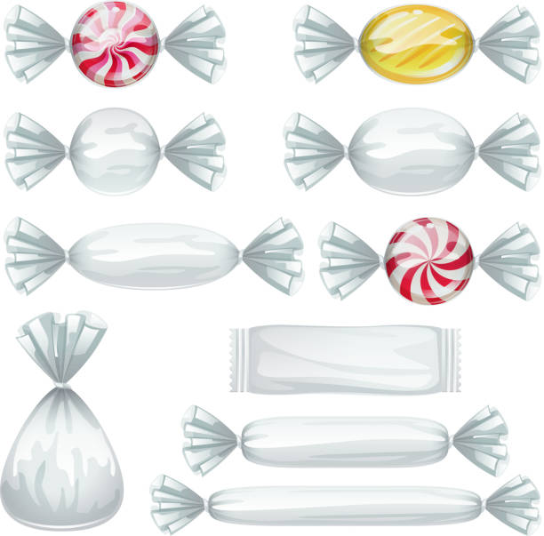 Set of candies in transparent wrappers Set of candies in transparent wrappers. Sweets icons. peppermints stock illustrations