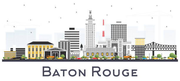 Baton Rouge Louisiana City Skyline with Color Buildings Isolated on White. Baton Rouge Louisiana City Skyline with Color Buildings Isolated on White. Vector Illustration. Business Travel and Tourism Concept with Modern Architecture. Baton Rouge USA Cityscape with Landmarks. louisiana illustrations stock illustrations