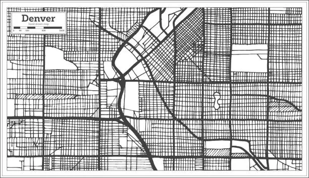 Vector illustration of Denver USA City Map in Retro Style. Outline Map.