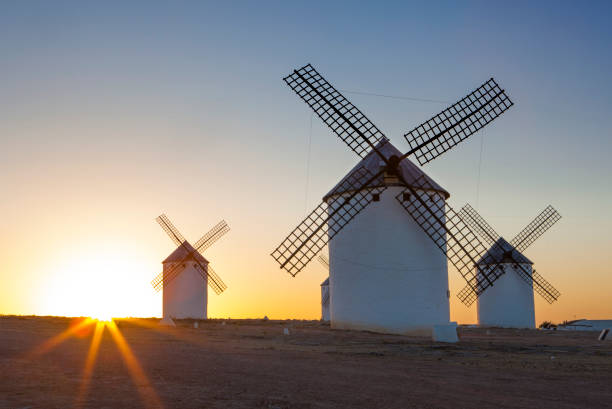 istock Traditional windmills at rising, La Mancha, Spain 959175868