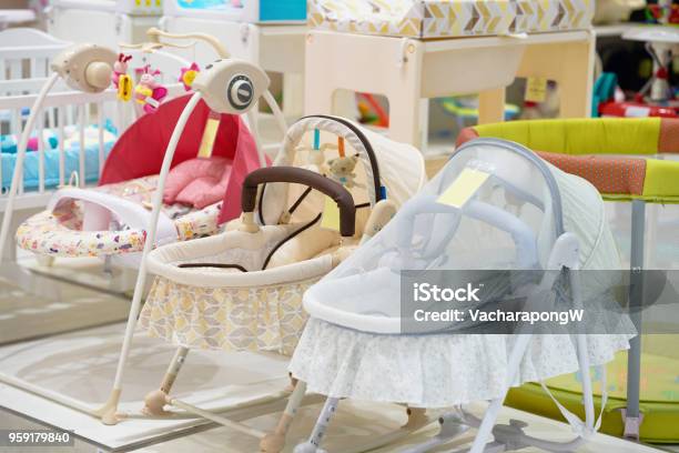 Baby Crib Or Cot With Cover In Shop For Sell Stock Photo - Download Image Now - Crib, Store, Hospital Nursery