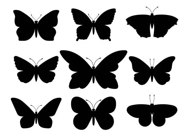 Vector illustration of Butterflies black silhouettes