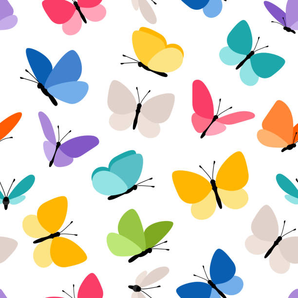 illustrations, cliparts, dessins animés et icônes de modèle mignon papillon sans soudure - butterfly backgrounds seamless pattern