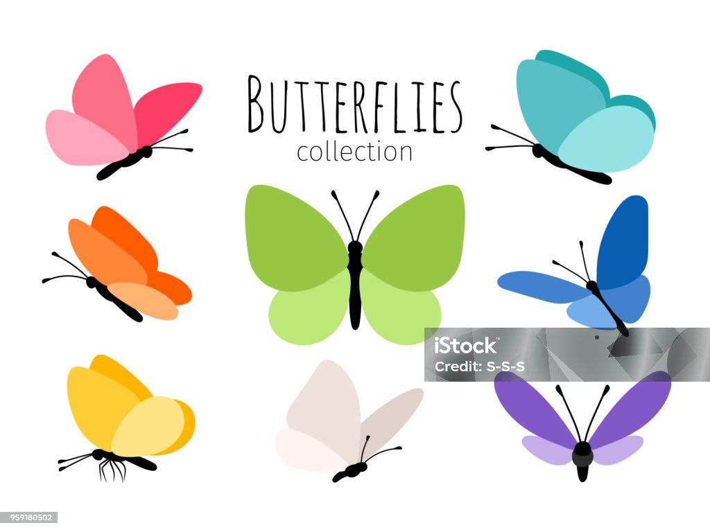 Papillons de printemps coloré - clipart vectoriel de Papillon libre de droits
