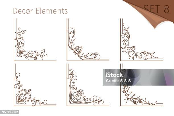 Vintage Line Floral Corners Stock Illustration - Download Image Now - Flower, Corner, Border - Frame
