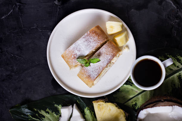 istock Pie, strudel, cake with cheese and exotic fruits 959184878