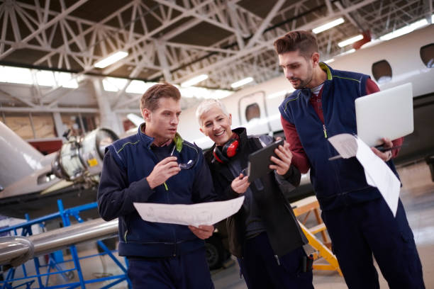 istock Aircraft mechanics in the hangar 959186506