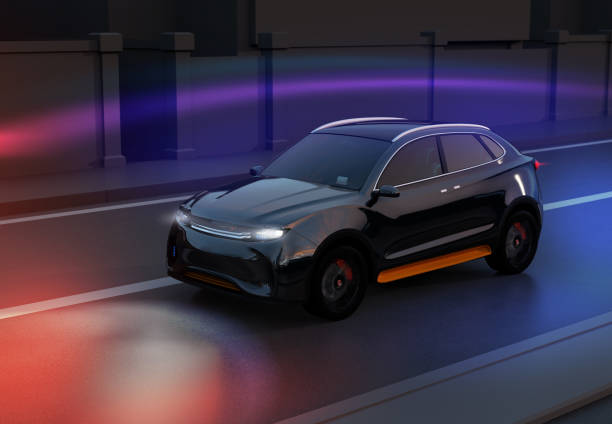 istock Black SUV driving on the road with graphic mesh pattern retouched 959189822