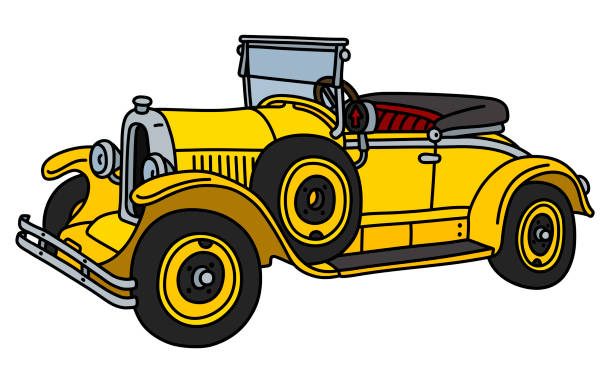 ilustraciones, imágenes clip art, dibujos animados e iconos de stock de el roadster vintage amarillo - roadster