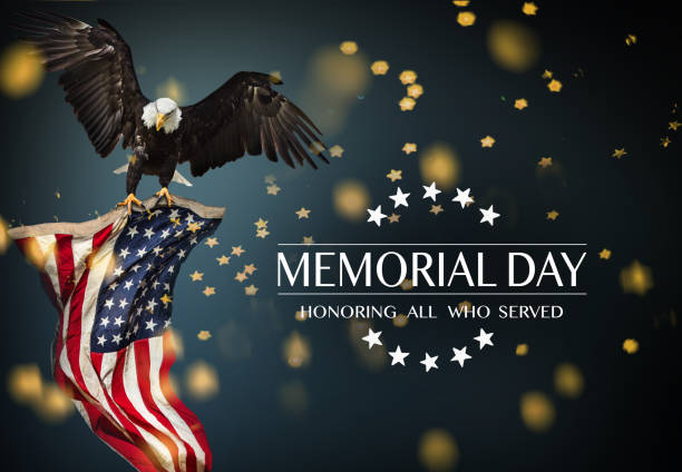 istock American flag with the text Memorial day 959197722