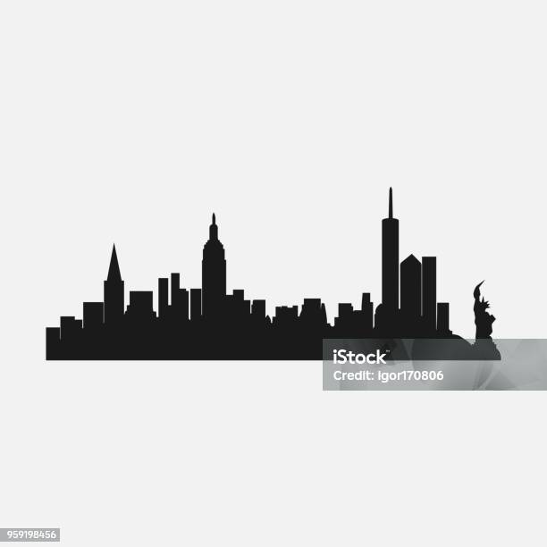 실루엣의 시의 뉴욕 미국의 유명한 도시 스카이라인에 대한 스톡 벡터 아트 및 기타 이미지 - 스카이라인, 뉴욕 주, 실루엣