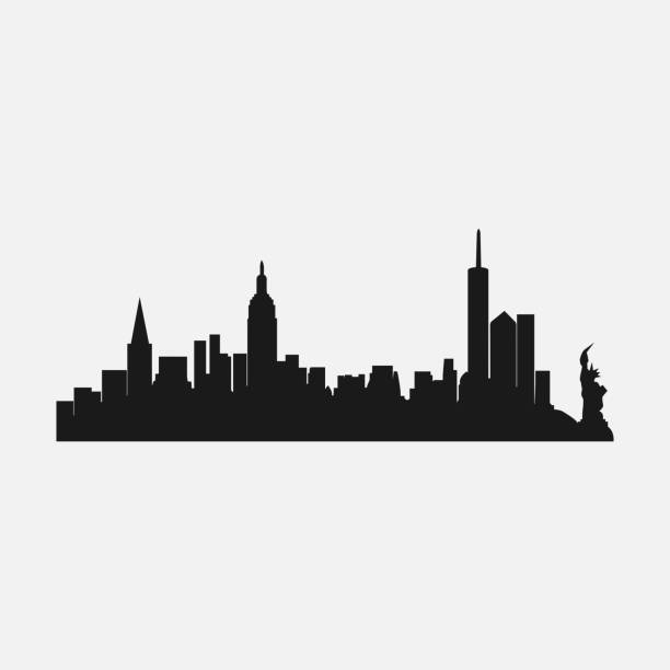 силуэт города нью-йорк, знаменитый город америки - manhattan stock illustrations