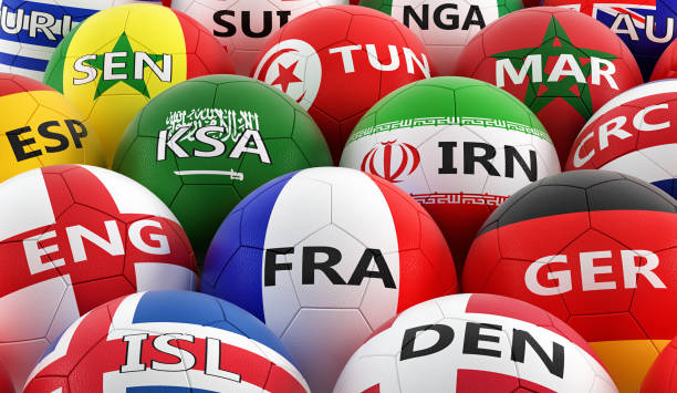istock soccer balls colored in different national flag colors - 3D rendering 959198916