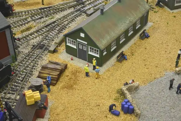 model railway shunting yard set on a desert landscape