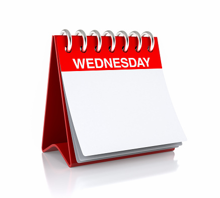 Wednesday Calendar Day. Isolated on White Background. 3D Illustration