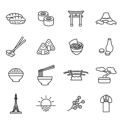 Japanese thin line icon set. Outline icons. Vector. eps10.