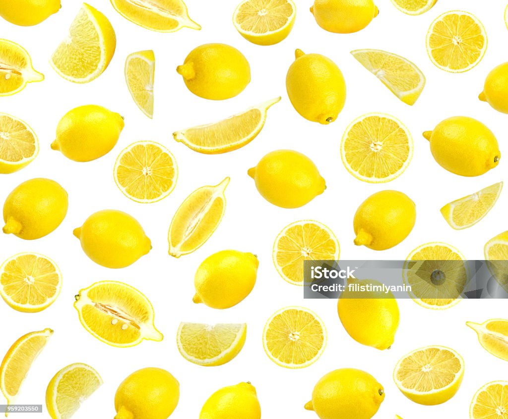 Modèle photographique de citron jaune. Fond d’écran de citron. Isolé sur fond blanc - Photo de Citron libre de droits