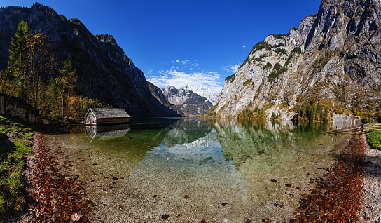 Lake and mountains at Vorderer Gosausee, Gosau, Upper Austria.