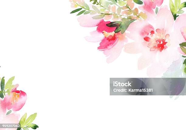 Greeting Card With Watercolor Flowers Handmade Stock Illustration - Download Image Now - Flower, Backgrounds, Watercolor Painting