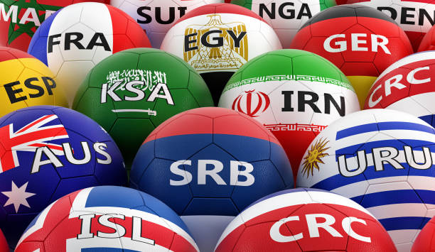 istock soccer balls colored in different national flag colors - 3D rendering 959210008