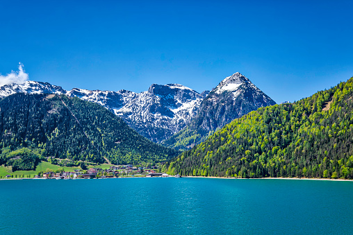 panoramic view of the Achensee lake between the Alp mountains