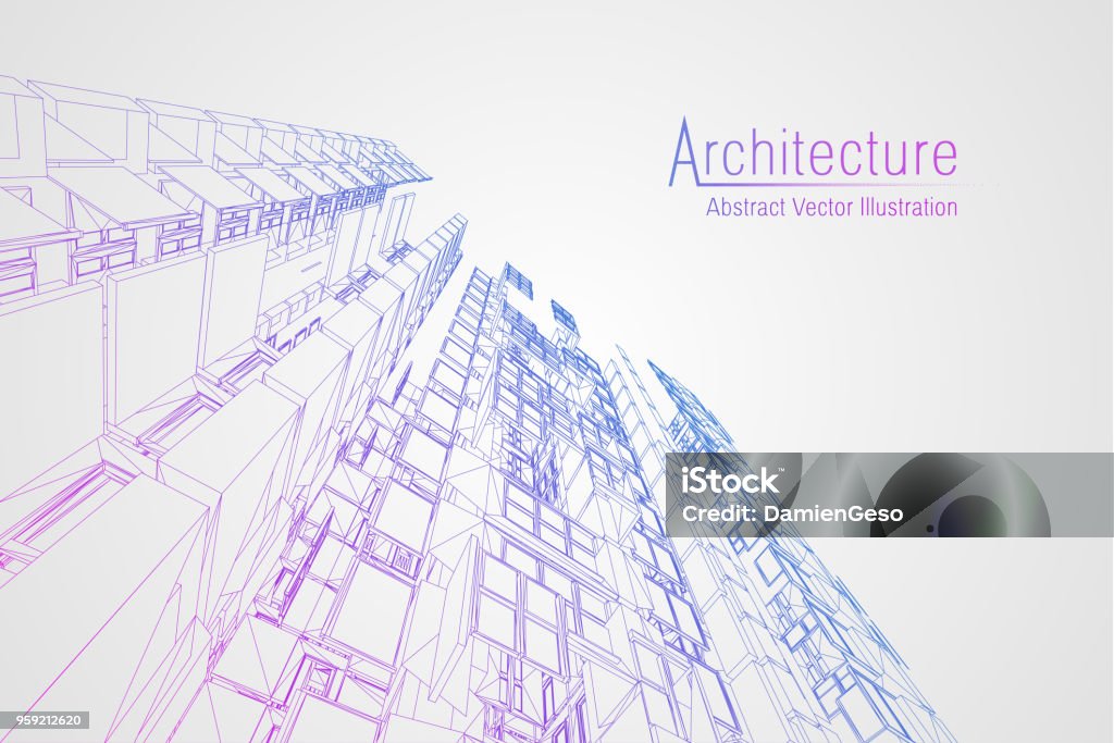 Modern architecture wireframe. Concept of urban wireframe. Wireframe building illustration of architecture CAD drawing Modern architecture wireframe. Concept of urban wireframe. Wireframe building illustration of architecture drawing. Construction Industry stock vector