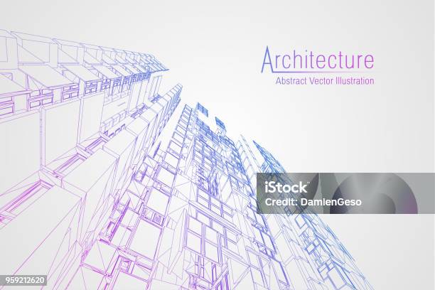 Modern Architecture Wireframe Concept Of Urban Wireframe Wireframe Building Illustration Of Architecture Cad Drawing Stock Illustration - Download Image Now