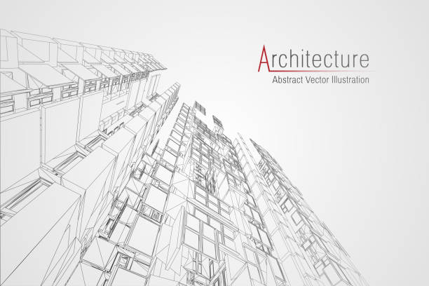 Modern architecture wireframe. Concept of urban wireframe. Wireframe building illustration of architecture CAD drawing Modern architecture wireframe. Concept of urban wireframe. Wireframe building illustration of architecture drawing. ariel west bank stock illustrations