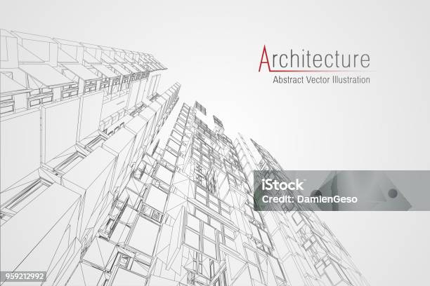 Modern Architecture Wireframe Concept Of Urban Wireframe Wireframe Building Illustration Of Architecture Cad Drawing Stock Illustration - Download Image Now