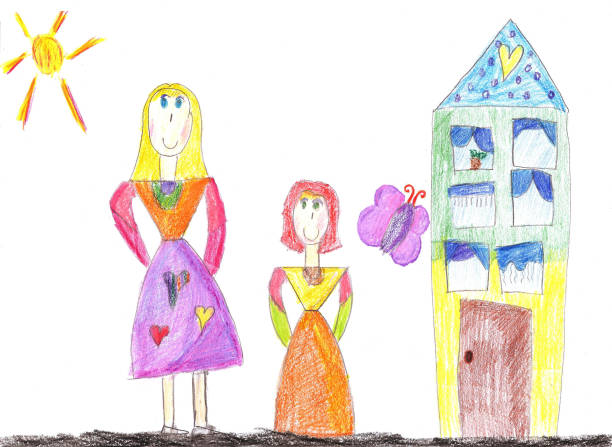 istock Child's drawing a happy family for a walk 959215580