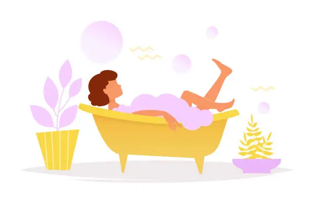 Vector illustration of Woman in bath Vector. Cartoon. I