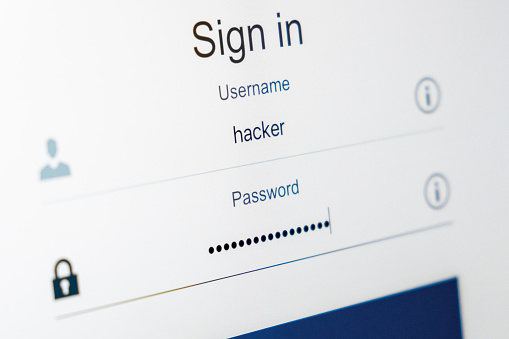 Login and password fields on screen. Security business concept