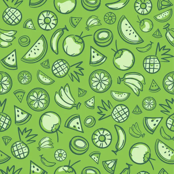 Vector illustration of Sketch mixed tropical fruits seamless summer pattern background vector format