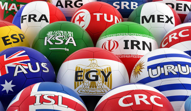 istock soccer balls colored in different national flag colors - 3D rendering 959227974