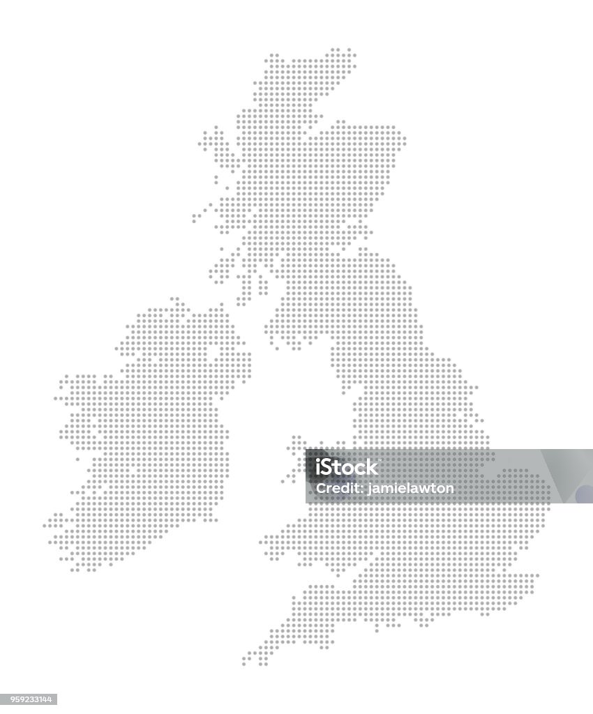 Map of Dots - United Kingdom of Great Britain and Ireland This detailed map illustration using dots is an ideal design element for your project. Easy to color and customize if required, it can be scaled to any size without loss of quality. UK stock vector