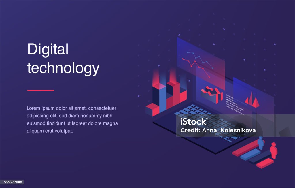 Augmented reality concept. Smart city technology Augmented reality concept. Smart city technology. Landing page template. Web banner with laptop and currency. Isometric gradient style. Home page concept. UI design mockup Isometric Projection stock vector