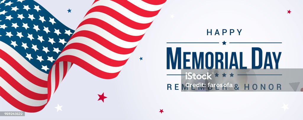 Illustration vectorielle de bannière de Memorial Day, USA drapeau avec étoiles sur fond clair. - clipart vectoriel de US Memorial Day libre de droits